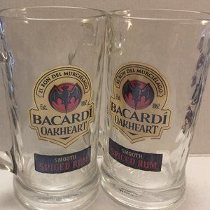 NEW Bacardi Oakheart Smooth Spiced Rum 6'' Tall Glass Mugs
